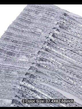 Silver Sequin Fringe Curtain Panel - Elegant Drapery Accent